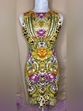 🌷 Eva Varro 🌷 Floral Baroque Bodycon Dress in Yellow and Green